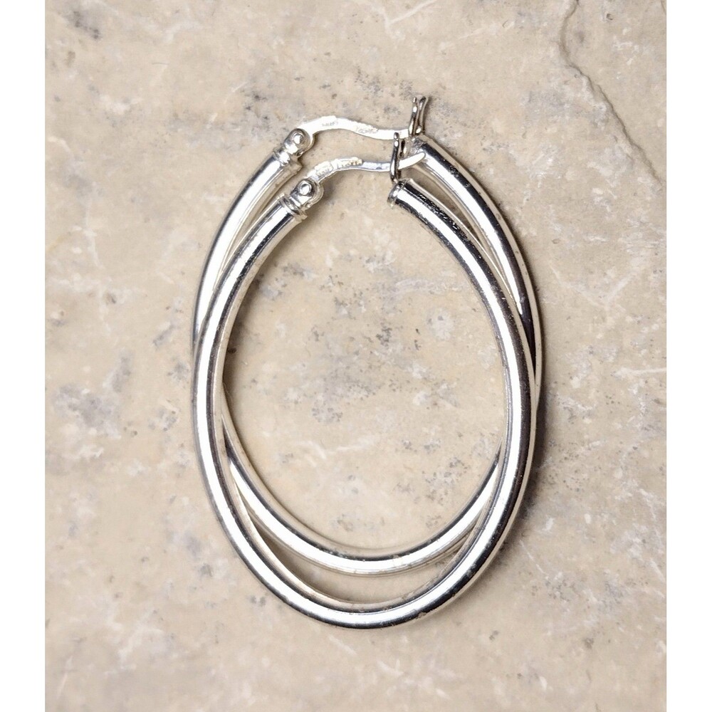 TH 925 Sterling silver Tube Oval Hoop Earrings - Picture 6 of 6